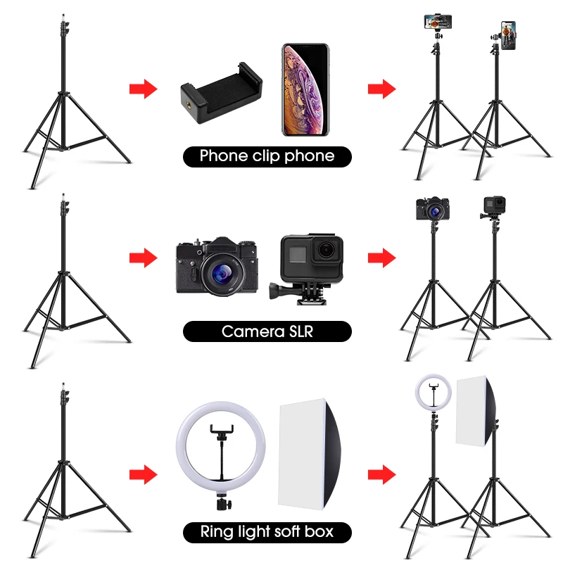 Aluminum Tripod with 1/4 Screw Head for iPhone Gopro Huawei Live Vlog Adjustable Photography Selfie Stick Stand 110cm/160cm