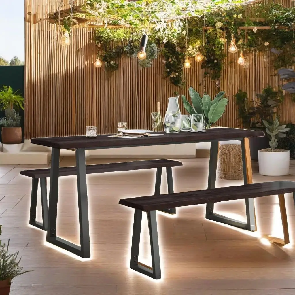 180x50cm Solid Wood Live Edge Table - Dark Brown, Adjustable Height (2-6 cm) - Stylish Home Furniture