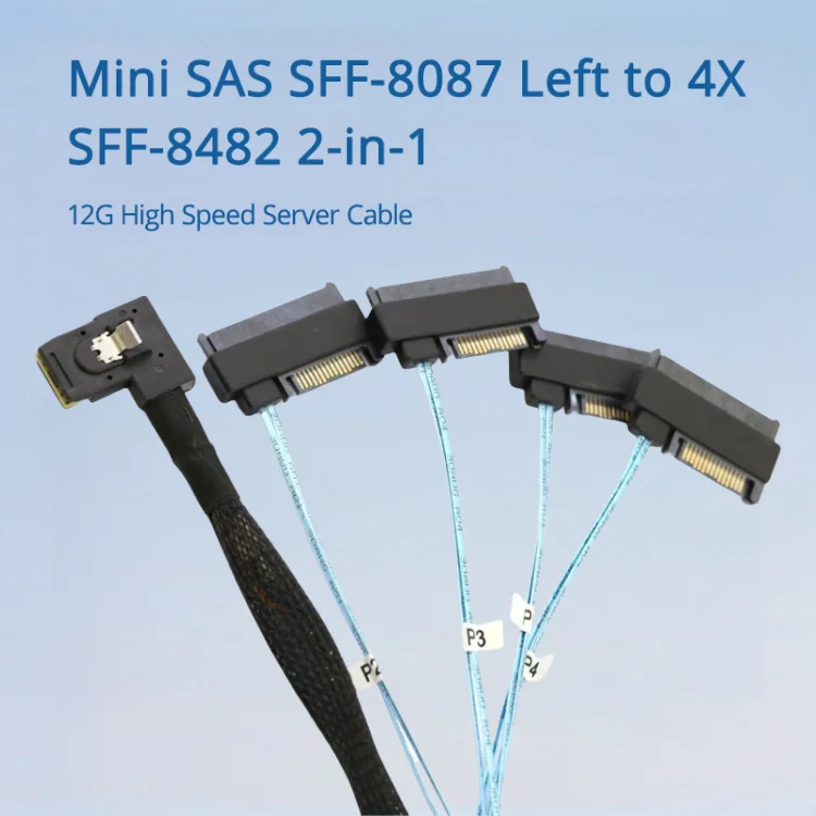 

Mini SAS SFF-8087 Left To 4XSFF-8482 2-in-1 12G High Speed Server Cable Length Available 0.5M 1M
