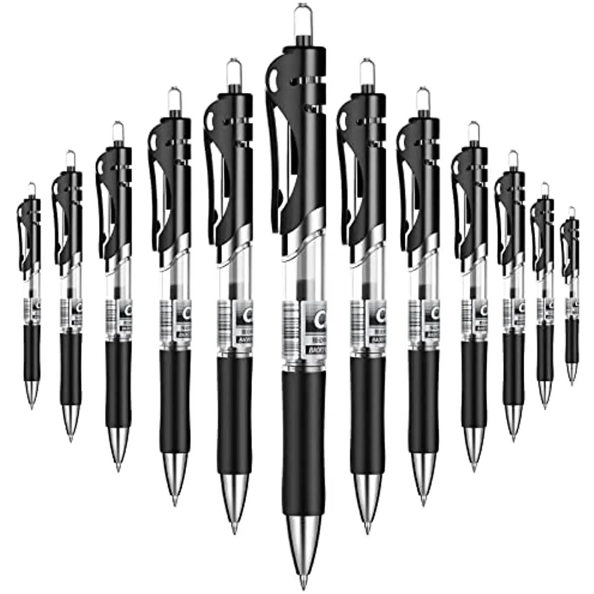 12 Pcs Gel Pens Black Ink Retractable Rolling Ball Gel Ink Pens, Writing Smooth, Large Capacity Working or Studying 0.7mm