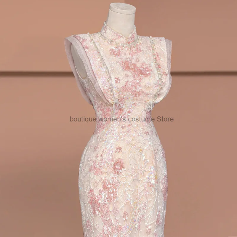 

Pink Engagement Dress 2026 New Model Stunning Bridal Dress For Toasts High-end Cheongsam For The Bride's Homecoming Banquet