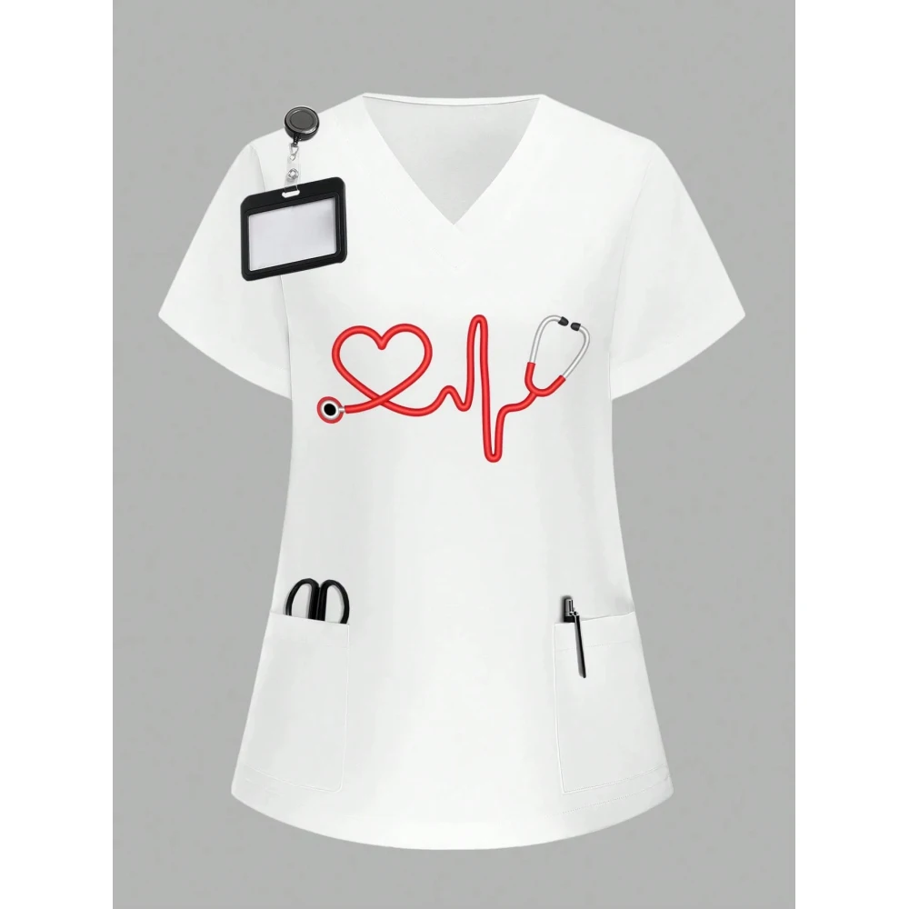 병원 티셔츠 캐주얼 짧은 소매 사랑 애완 동물 의사 작업복 의료 스크럽 간호 유니폼 외과 최고 약국 작업 의류