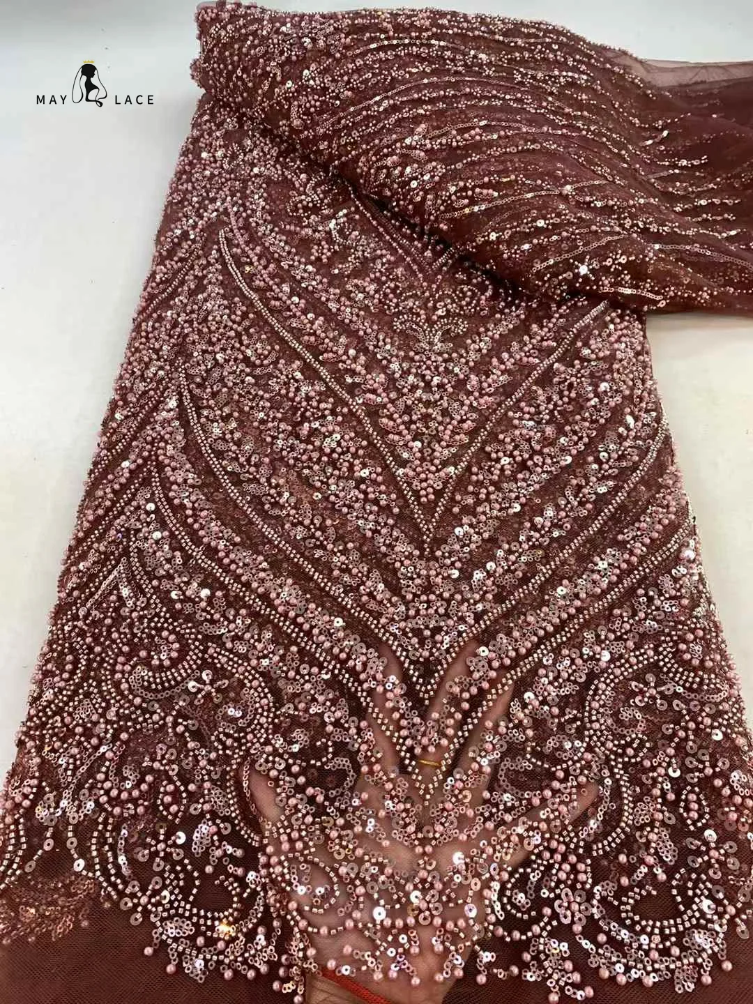 African Sequins Lace Fabric 2025 High Quality Embroidery French Nigerian Mesh Beaded Lace Fabrics For Wedding Party Dress Sewing