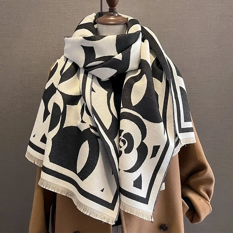 2023 Autumn Winter New Luxury Design Imitated Cashmere Scarf Women Outdoor Keep Warm Thickness Shawl Soft Scarf Lady 180*65cm