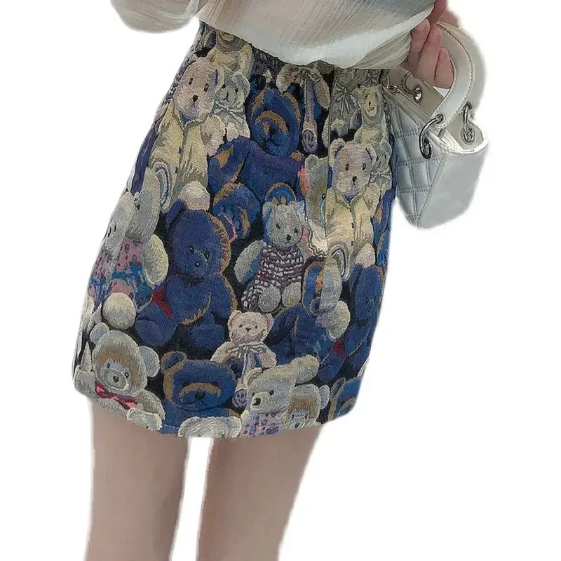 2025 Summer New Cartoon Bear Embroidery Skirts for Women Japanese Fashion Age Reduction Cute All Match High Waisted Y2k Skirt