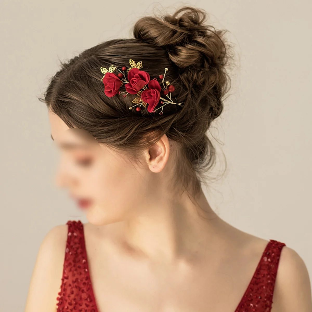 

Bridal Headwear Rose Headdress Wedding Party Accessory for Bride Women Red Elegant and Attractive Flower Headdress Bride