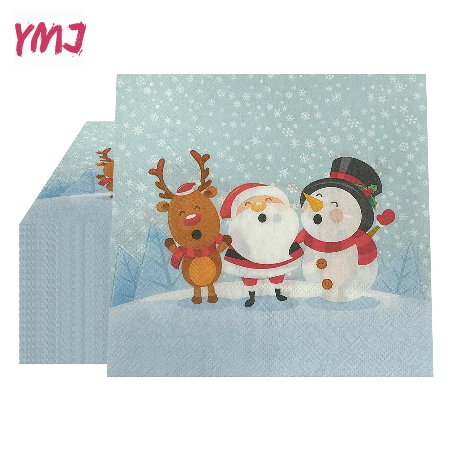 クリスマスシリーズプリントナプキン、パーティーデコレーション、家庭用、紙ランチョンマット、2プライ、33x33cm、1パックあたり20個、卸売