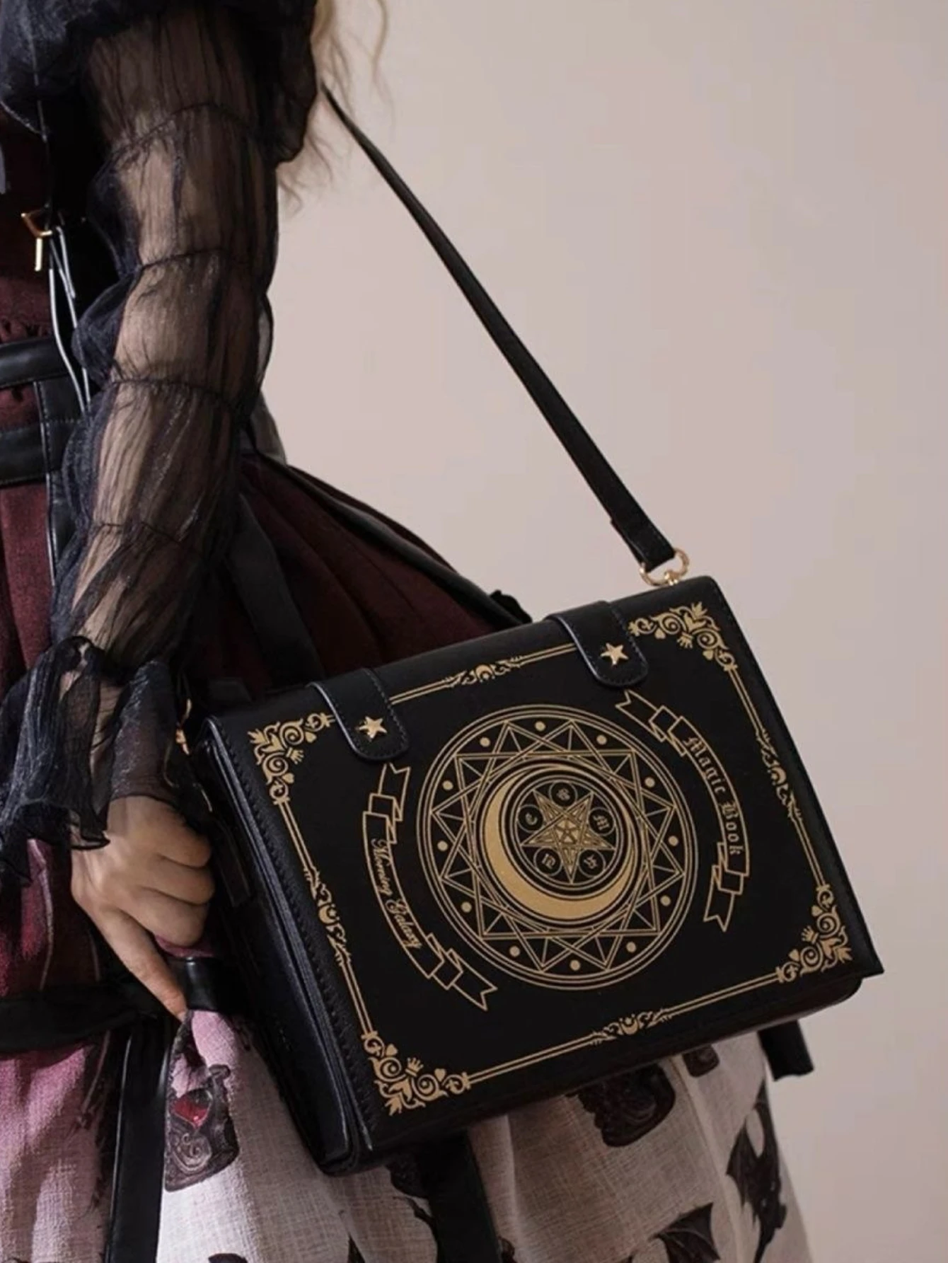 

Vintage Style Itabag Women Moon and Star Magic Book Design Crossbody Bags Girls Clear Transparent Windows Small Shoulder Bag