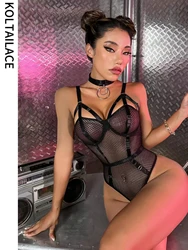 Koltailace Sexy Bodysuit Exotic Lingerie Sets for Women Mesh Transparent Porn Clothing Night Club Underwear Sets Bodysuit+Neck S