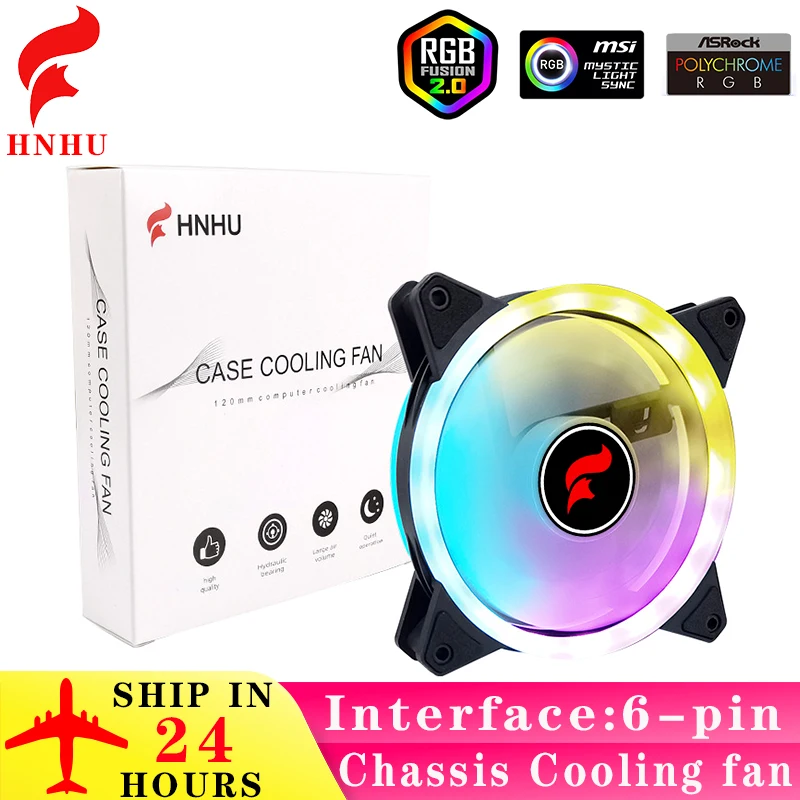 HNHU Case 6 Pin Rgb Cooling Fan 120mm Computer CPU Air-Cooler Cooler DC12V PC Processor Radiator Ventilador Hole Spacing 105mm