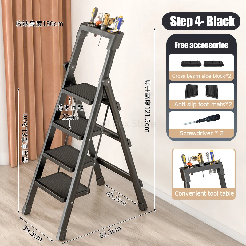 Folding Ladder Chair Portable Stairs Carbon Steel Folding Ladder for Home Safety Herringbone Ladders Kitchen Step Folding Stool