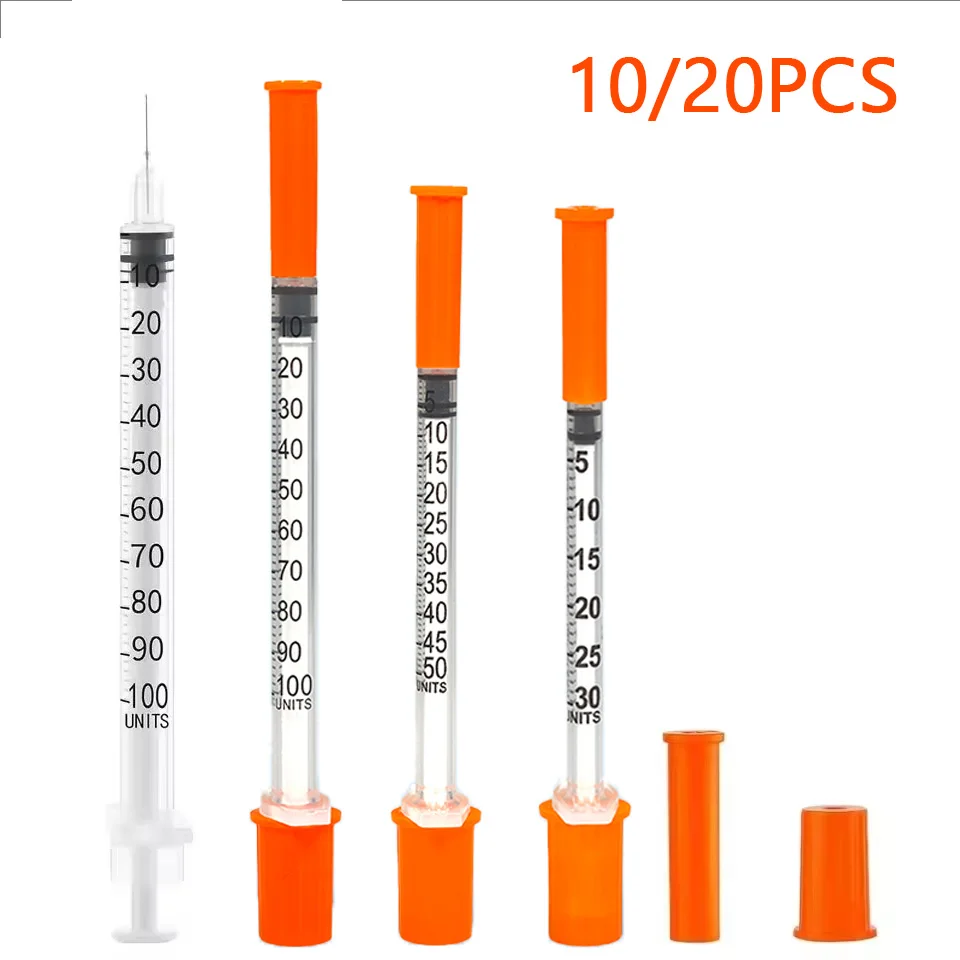 10/20pcs 0.3ml 0.5ml 1ml Plastic Disposable Injection Sterile Insulin Syringes for Veterinary Use
