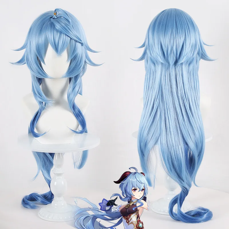 Genshin Impact Ganyu Cosplay Pruik Blauw Gradiënt 100 cm Lange Anime Cosplay Pruik Gradiënt Stijl