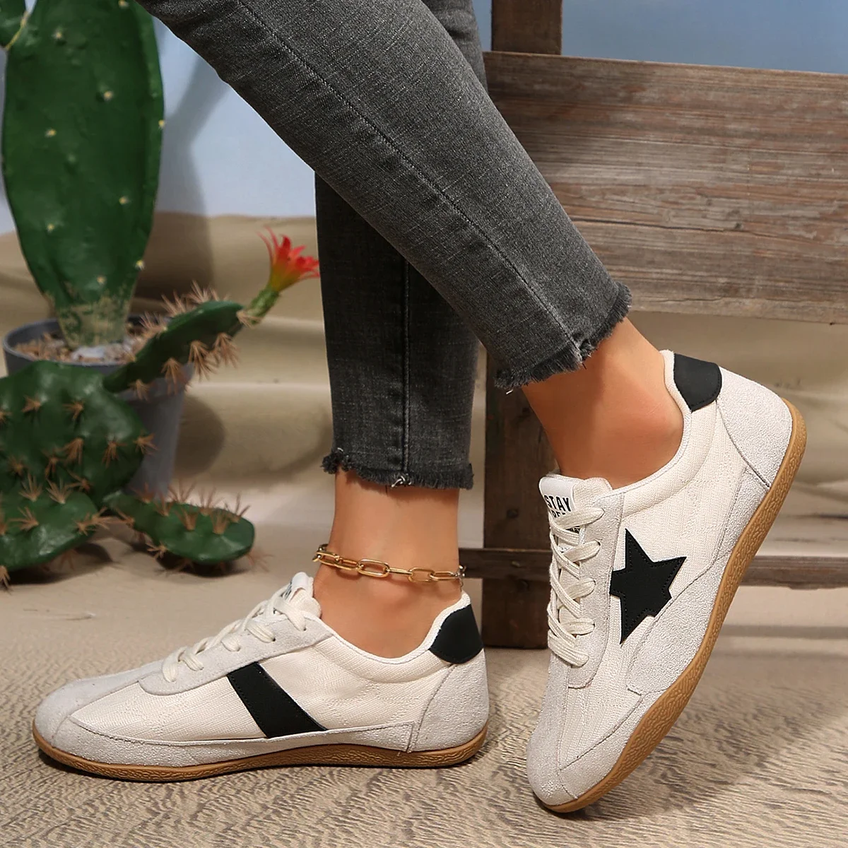 Neue Damen-Sneaker aus Canvas mit Muster, Damen-Freizeitschuhe, Damen-Sneaker, flache Schnürschuhe, Zapatillas Mujer – Detail 8