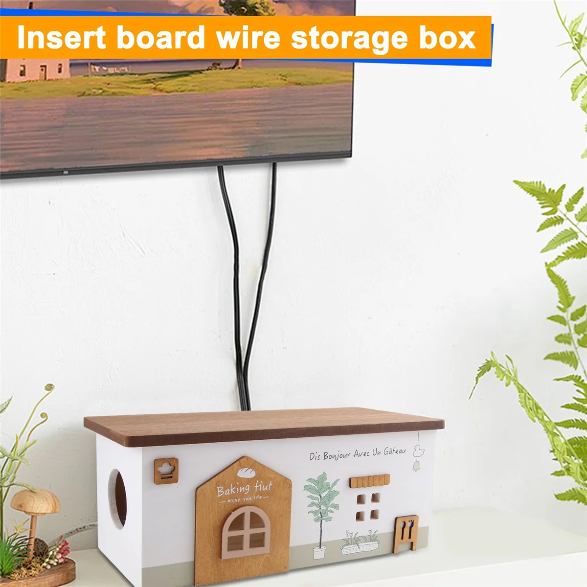 Cable Management Box, Wood Extension Cord Organizer, Handmade Power Strip Box for TV Computer Wire USB Hub SystemJAS