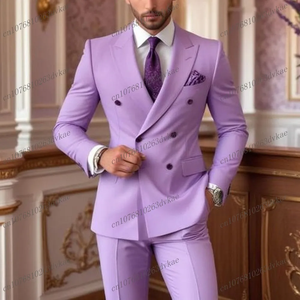 

Fashion Male Lavender Business Men Suit Groom Groomsman Wedding Party Prom Formal Occasion Tuxedos 2 Piece Set Blazer Pants