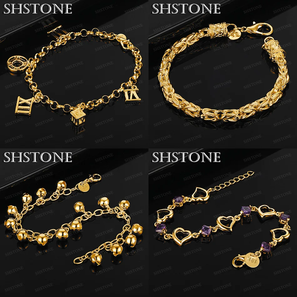 

18k Gold Heart Bell Roman Numeral Keel Bracelet Purple Classic Zircon Birthday Party Luxury Trendy Jewelry For Girlfriend
