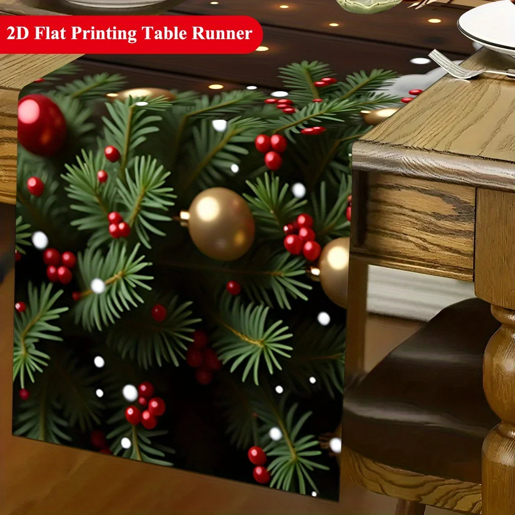 2D‑Printed Merry Santa Gathering Table Runner, Decor for Dining Table, Coffee‑Table, Gatherings, Indoor‑Outdoor Parties