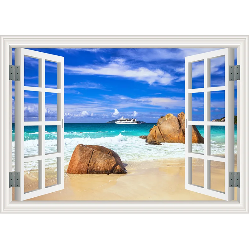 Window Beach Coconut Tree Photography Backdrops Props Scenery Mall Indoor Decoration Photo Studio Background HH-23