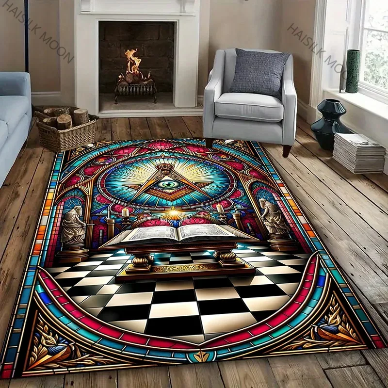

ZYNew Arrive! Franc-maçonnerie Print Carpet Living Room Rugs Wonderful Gift for Friend Decorative Carpet for Home Office Store M