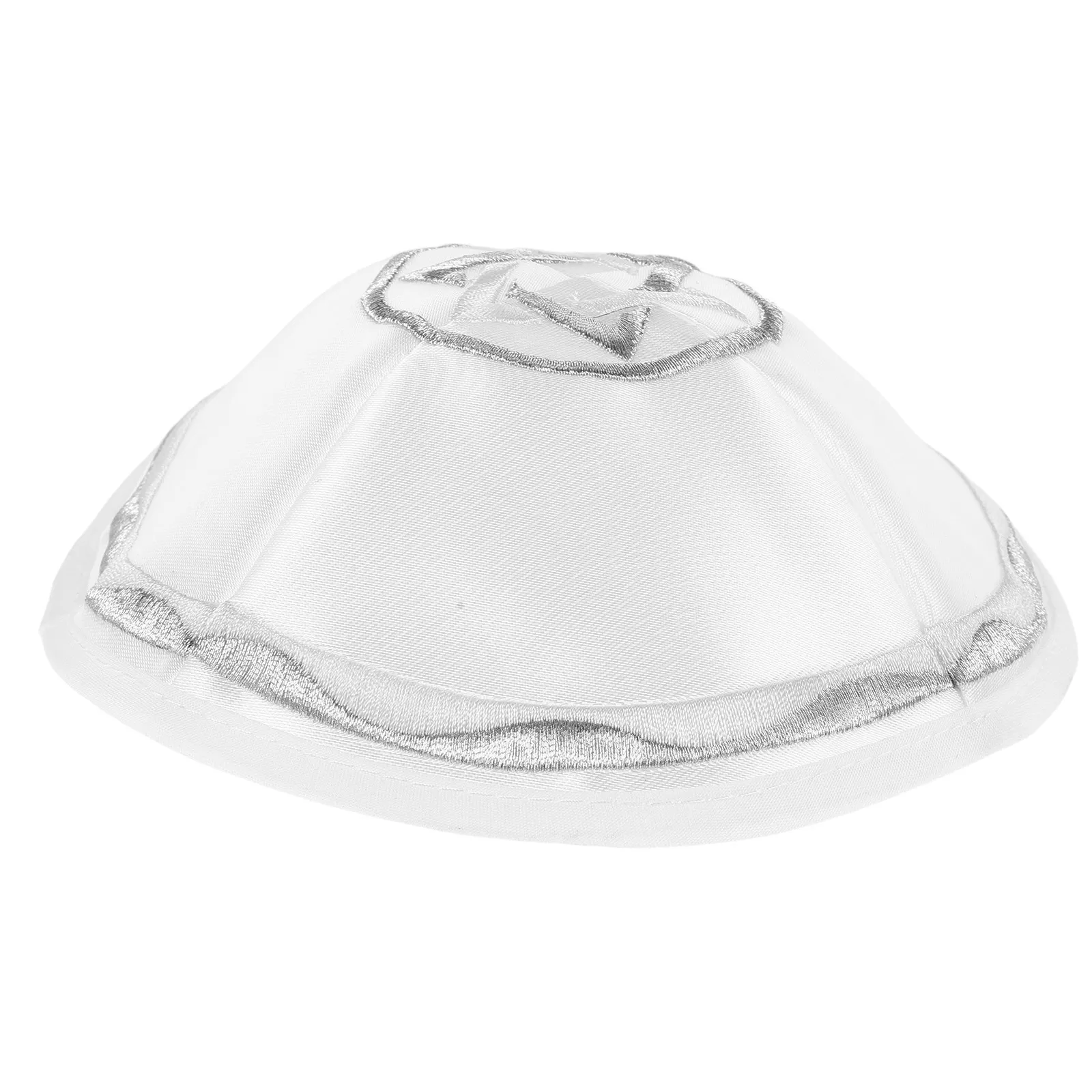 White Embroidered Star of David Kippah for Men Traditional Jewish Skullcap Prayer Hat Ceremonial Shabbat Bar Mitzvah