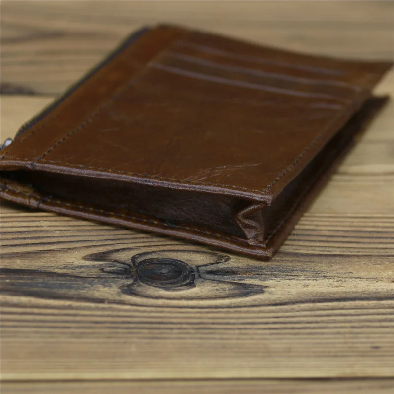 Vintage Genuine Leather Wallet Short Slim Credit Card Holders Men's Women's Wallet Money Bag Zipper Coin Purse