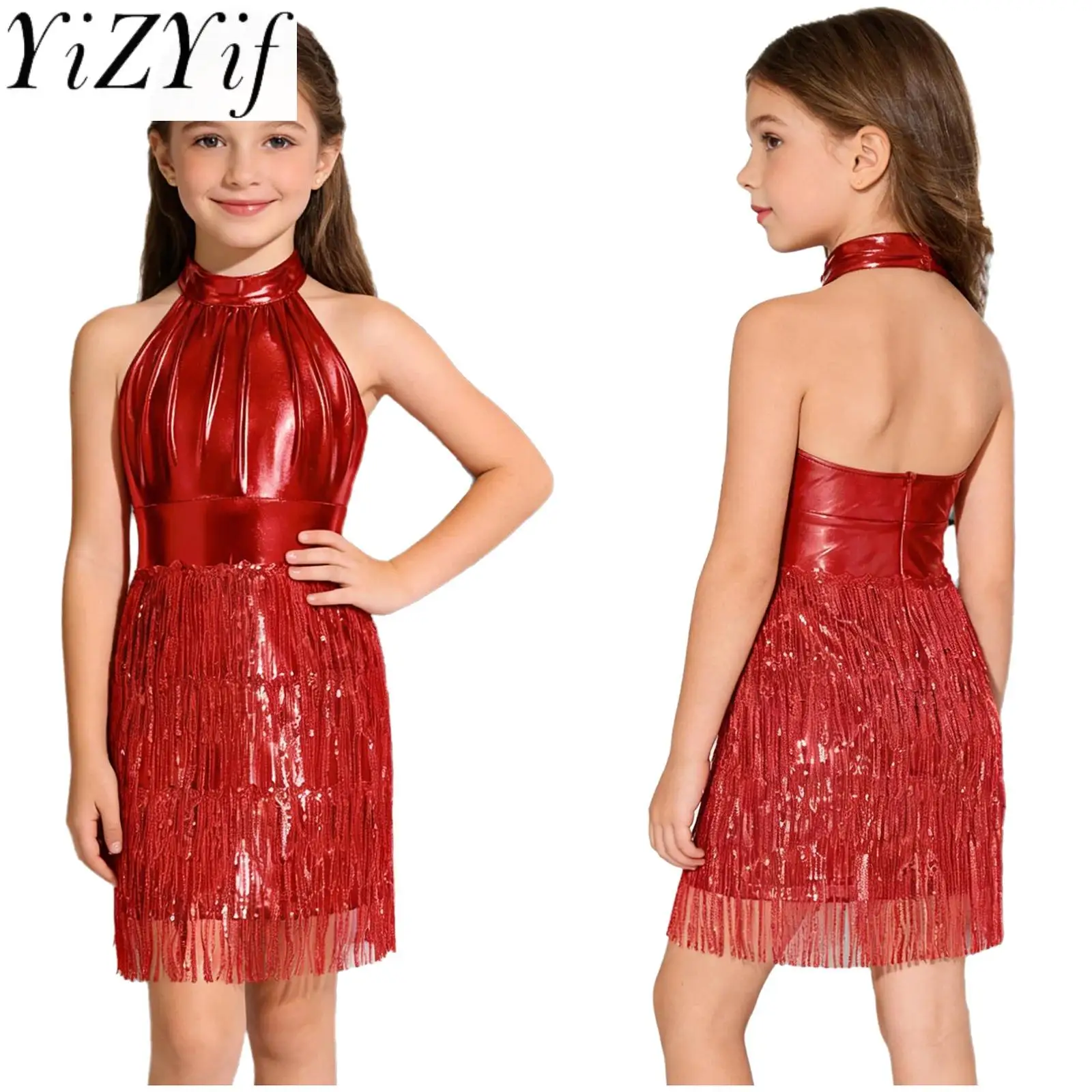 

Детское модное платье для латиноамериканских танцев ча-ча-ча с бахромой, без спинки, мини-платье-топ для вечеринок, выпускных и выступлений на сцене