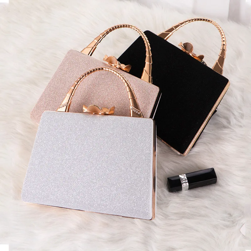 Women Glitter Matte PU Leather Clutch Evening Bag Ladylike Timeless Top-Handle Shape Clutch With Rhinestone Daisy Clasp Purse