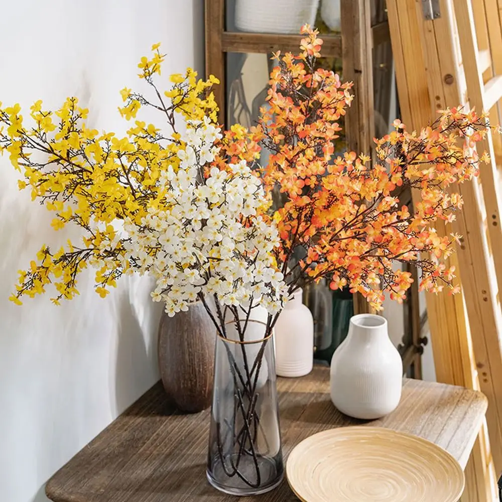 

97cm Artificial Peach Blossom Branch Plastic Real Touch Silk Peach Blossom Elegant Handmade Fake Flower Outdoor Garden Decor