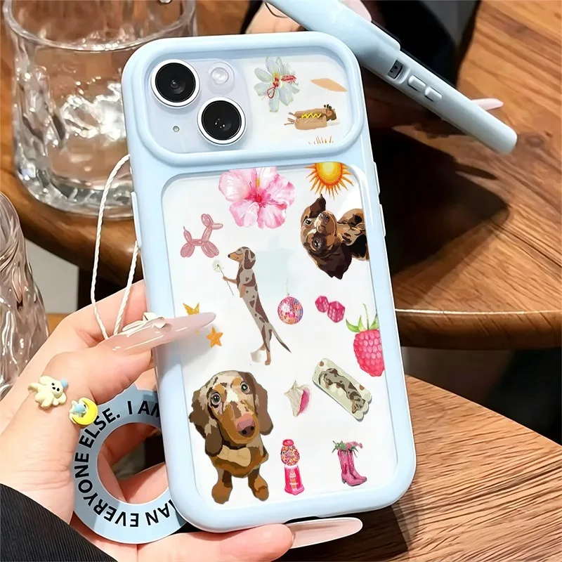 Summer Vibe Dachshund Sticker Design Phone Case, Shock Resistant Large Window Soft Shell For iPhone
