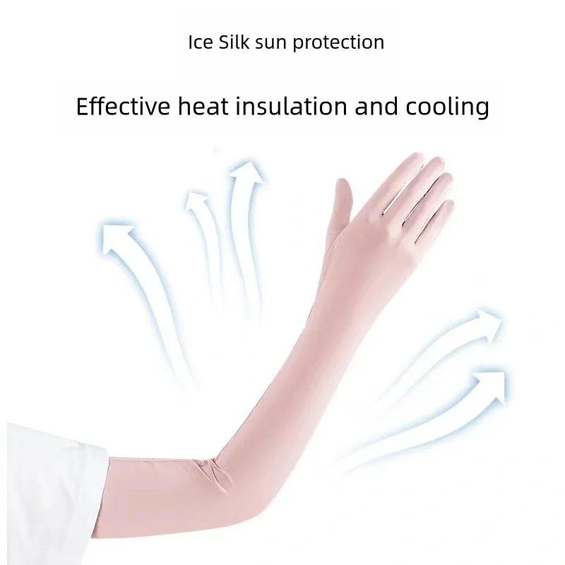 Guantes de pantalla táctil para mujer, protección de brazo larga y delgada, protección UV para montar al aire libre, manga de seda de hielo, Verano