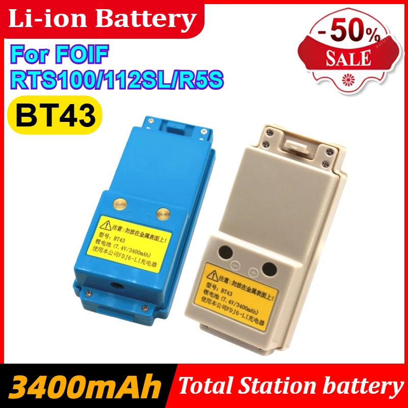 

7.4V 3400mAh BT43 Li-ion Battery for FOIF RTS100/112SL/R5S Total Station Battery BT43 Blue and Grey