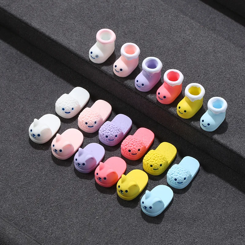 20pcs Colorful Baby Slipper Resin Flackback Cabochon Art Supply Decoration Charm Craft DIY Accessories