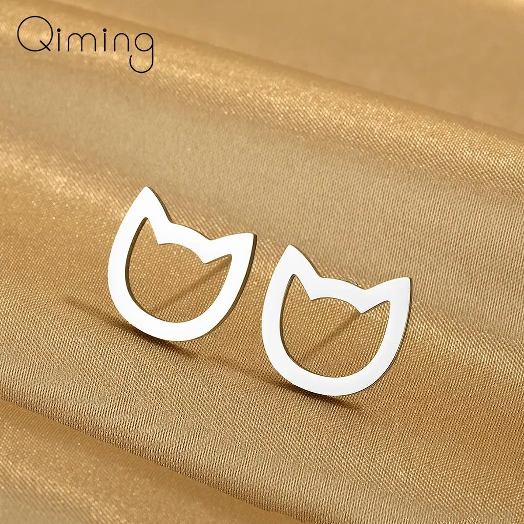 Stainless Steel Stud Earrings Women Kids Jewelry Cute Animal Lover Cartoon Cat Earring Best Gift