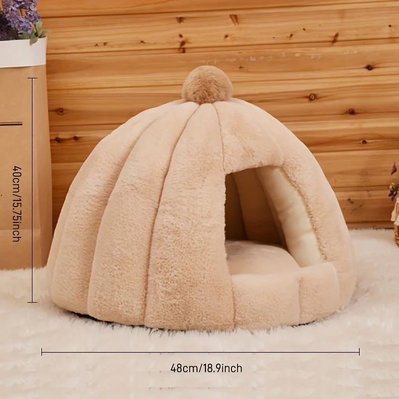 Pre-Assembled Plush Pet Tent for Indoor Cats & Small Dogs, Warm Cozy Hideaway Bed with Soft PP Cotton