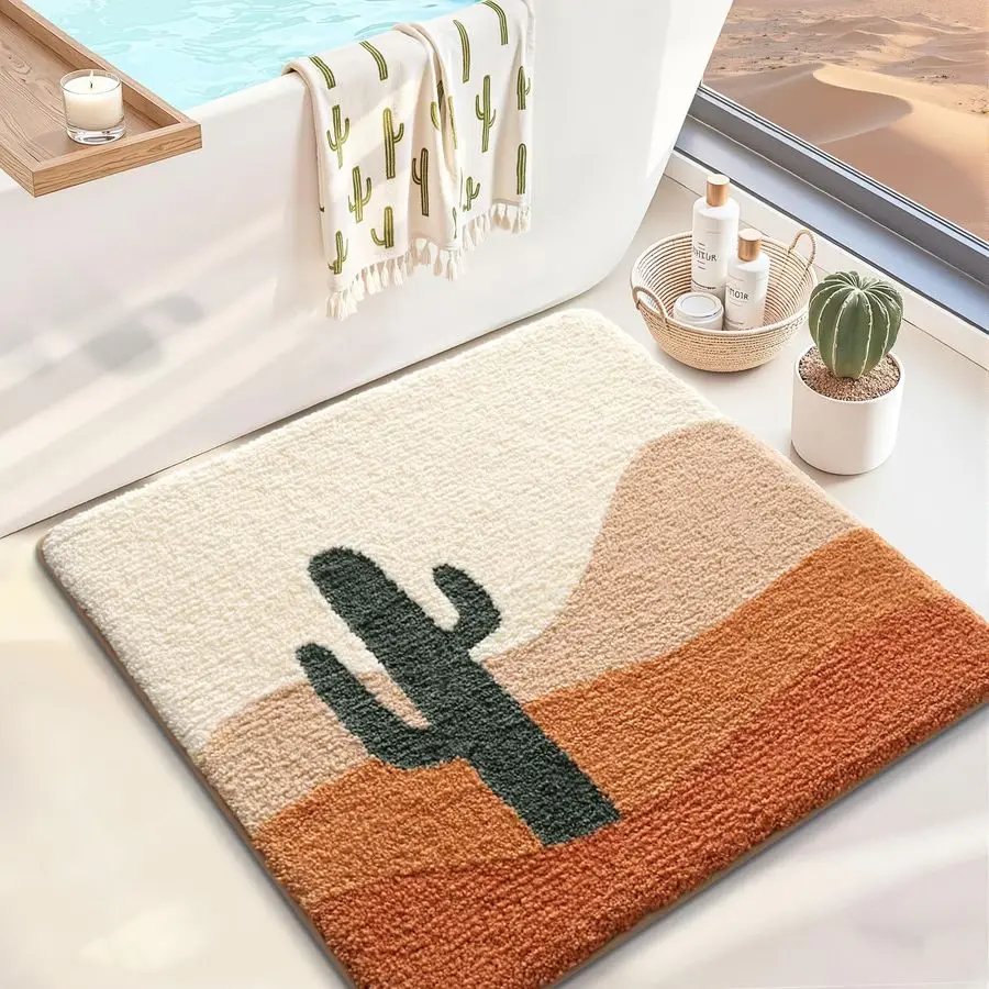 

Bathroom Rugs with Cactus Plant, Square Bathroom Mat, Ultra Soft, Absorbent Quick Dry, NonSlip Washable Shower Rugs, Luxury Carp