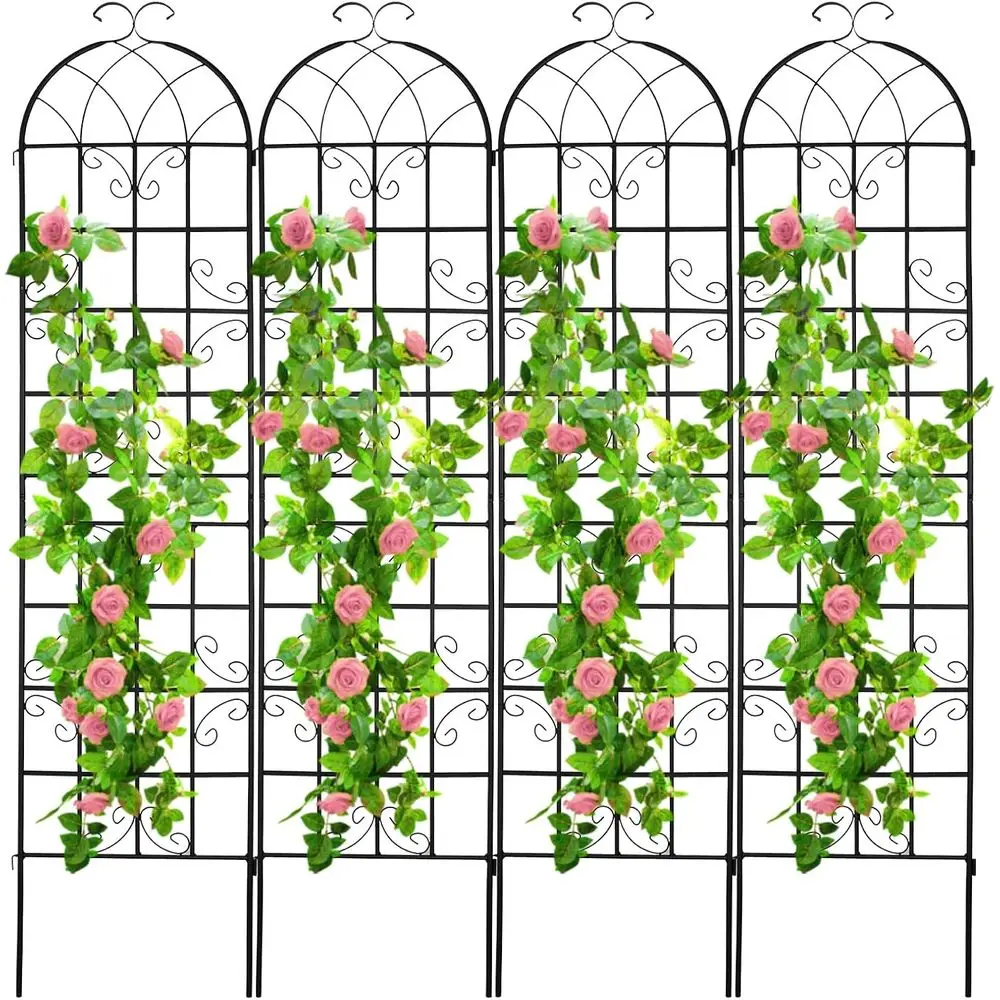 4 Pack 86.2x19.7in Metal Garden Trellis or ClimPlants,Black Metal Garden Trellis or Vines Plant Rose Vegetable Support,Large Dec