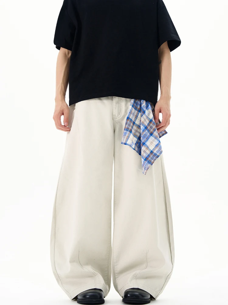 

MIline американский ретро съемный синий, белый шарф, джинсы, свободные широкие длинные брюки, мужские и женские повседневные брюки для отдыха