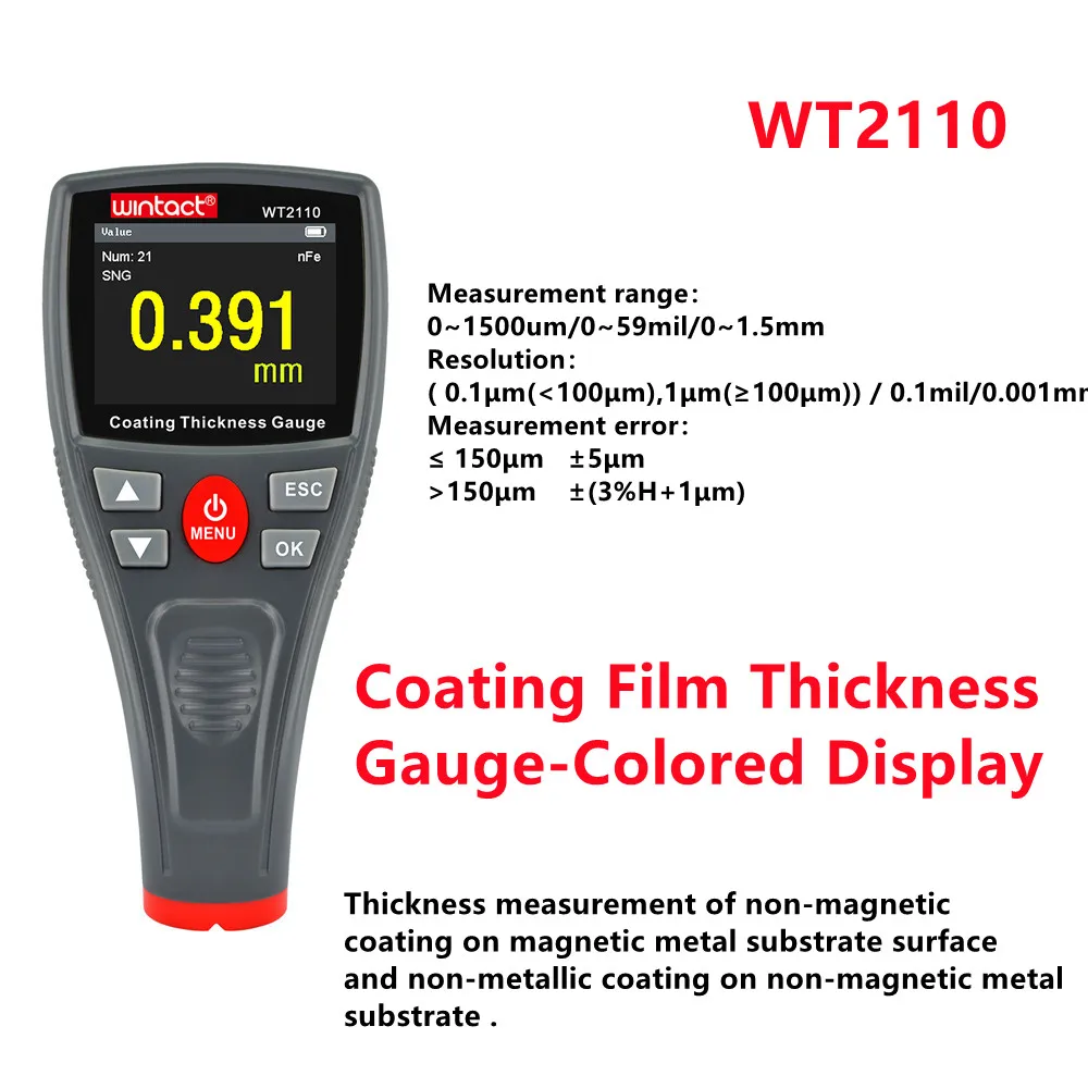 

5PCS WT2110 WINTACT Car Coating Film Thickness Gauge Display Digital Thickness Gauge High Precision Car Paint Thickness Coating