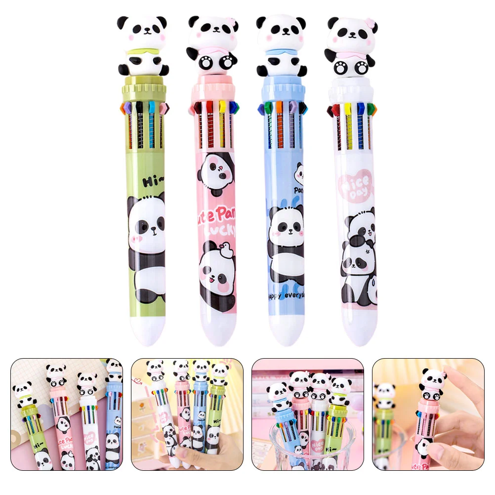 4 Pcs 10 Color Ballpoint Pen Students Accessories Desktop Cute Kawaii Drawing Pens Plastic Multi-function