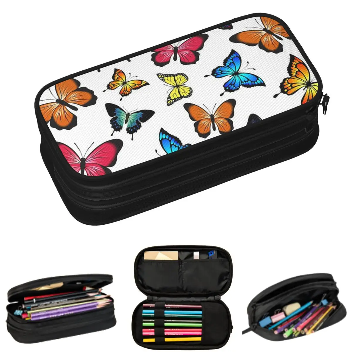 

Butterfly Colorful Wings Print Pencil Cases for Students Gifts Pen Box Pencil Bag Big Capacity Pencil Pouch