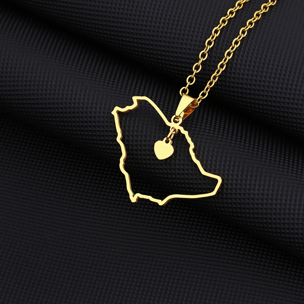 New Saudi Arabia Map City Pendant Necklace Stainless Steel Arab Emblem Men Women Ethnic Map Jewelry Patriotic Gift view 2