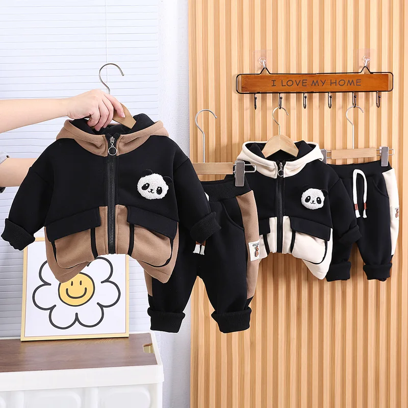 Boys Thick Clothes Sets Winter Children Cotton Velvet Coats Hoodies Pants 2pcs Warm Suit For Baby Tracksuits Kids Cute Outfits