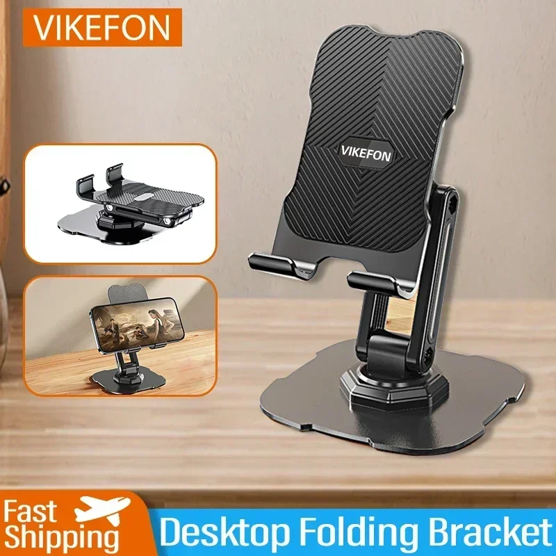 VIKEFON 360° Rotation Desk Phone Holder Bracket For iPhone 15 14 Samsung Xiaomi Folding Lazy Desktop Adjustable Smartphone Stand