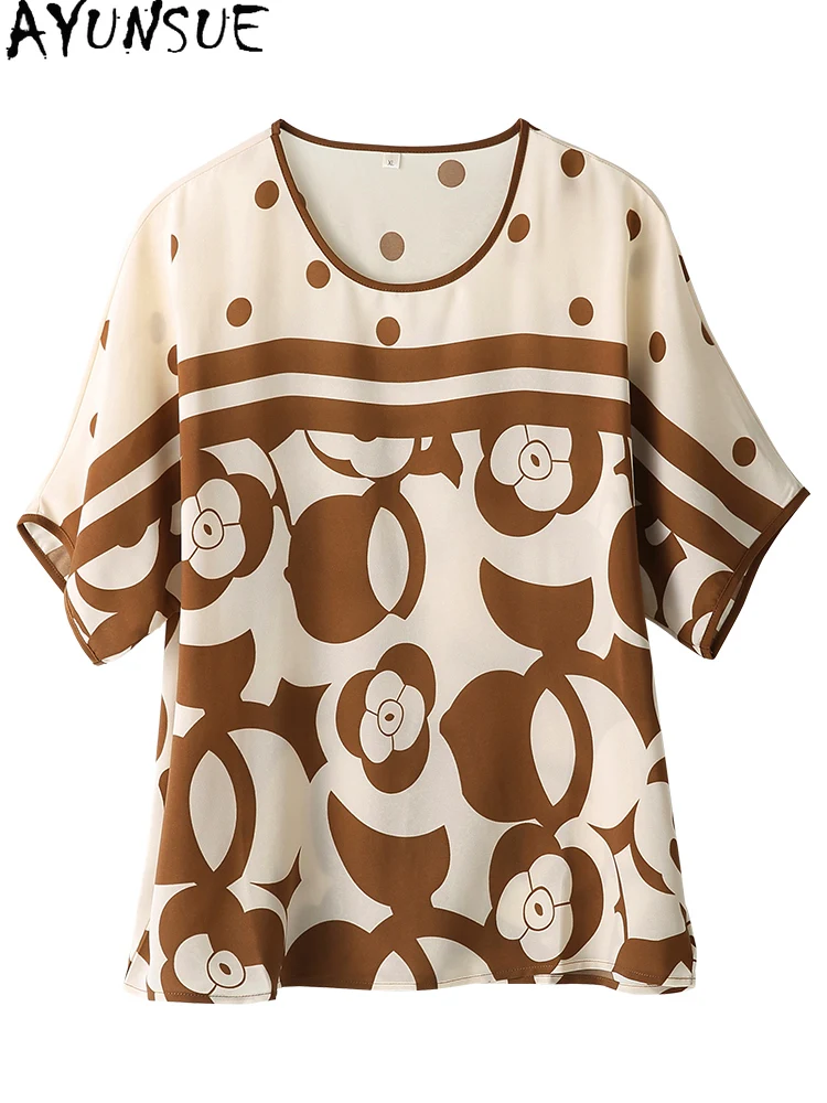 AYUNSUE 92% Genuine Mulberry Silk Womens Shirts New 2024 Womens Summer Clothes Polka Dot Shirt Fashion Tops Рубашка Женская