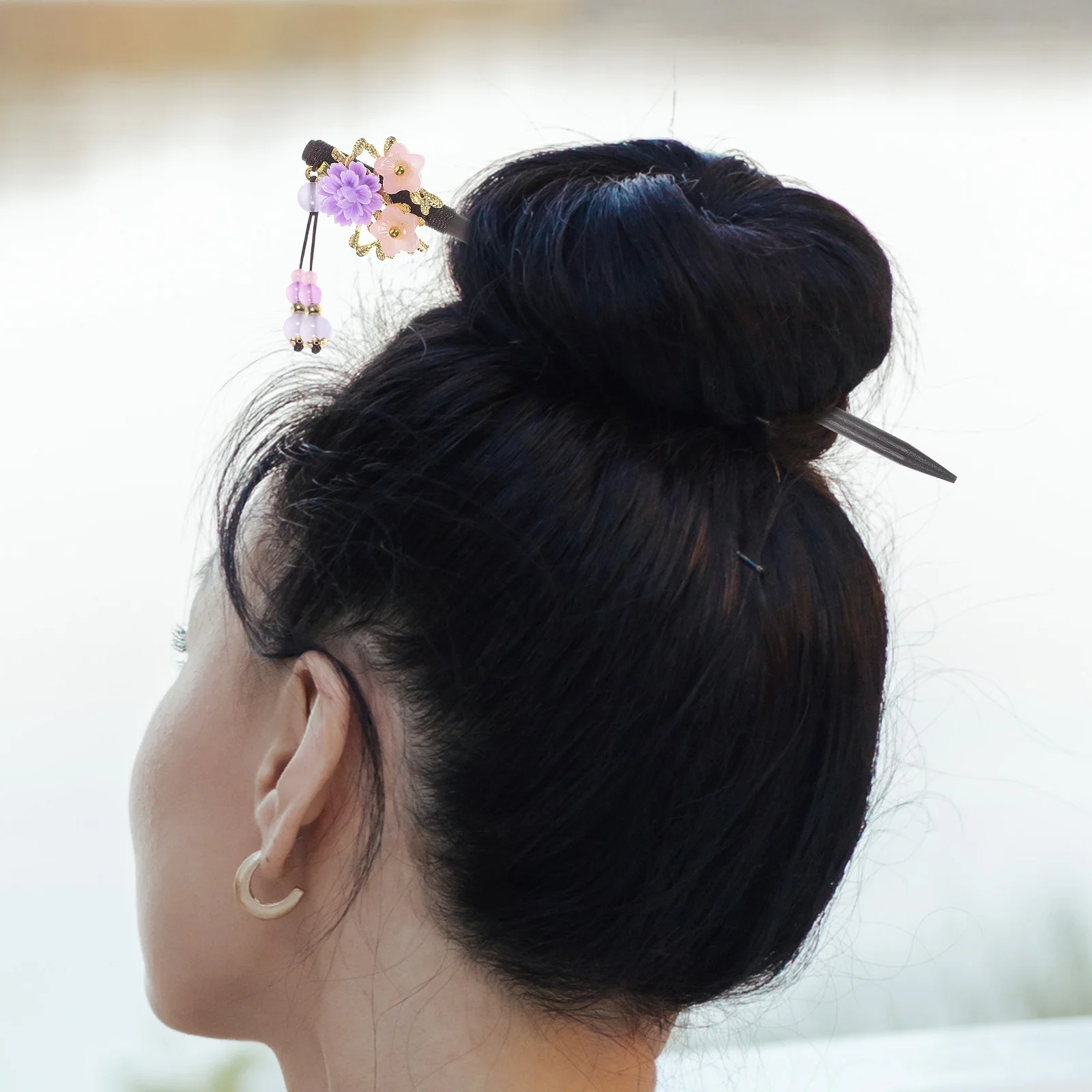 

Traditional Ancient Style Floral Hairpin Amethyst Tassel Hair Chopstick Hair Bun Holder Perfect for Chinese Costume