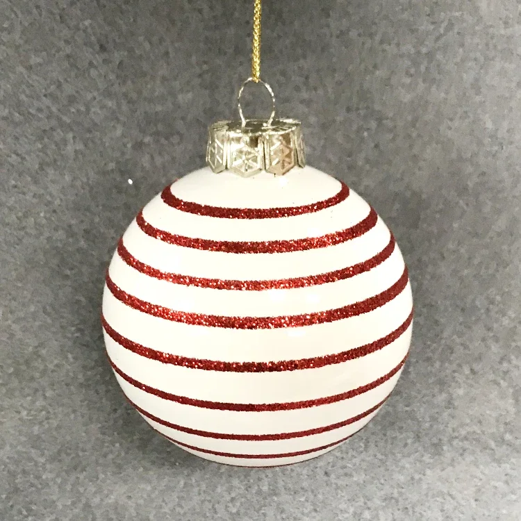 Christmas tree decoration glass creative pendant vibrato gift foreign trade export 8cm red circle white ball