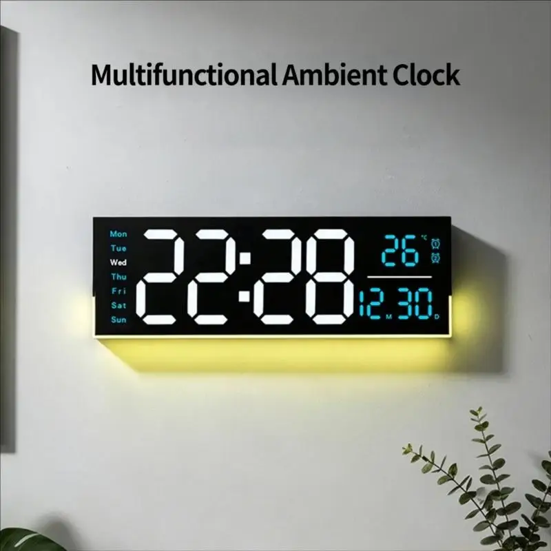 QX2E Modern LED Digital Clock with Dimmable Light and Alarm Date Temperature Week Display, Timer Function, Two Alarms for