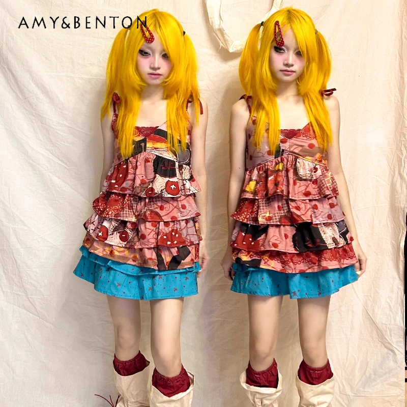 

Original Design Multi-layer Cake Lace Women's Camisole Summer Retro Colorful Splicing Sweet Cool Sleeveless Sling Vest Ladies