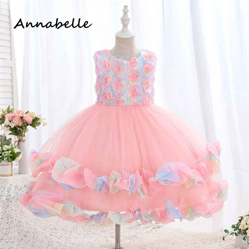 Annabelle Flower Girl Dress Puffy Flower Baby Wedding Party Bow Dress Priness Girl Bow abito da damigella d'onore 2024New vestidos